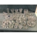 Miscellaneous cut and moulded glass bowls and vases including Edinburgh Crystal, pairs, Stuart