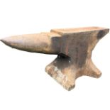 A cast iron anvil, the rectangular working block with tapering point on waisted stand. (32.25in x