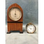 A mahogany mantle barometer by J Hicks of Hatton Garden with dial framed by brass bezel, the