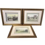 A set of three country house prints, mounted and gilt framed - Howick, Muncaster and Alnwick. (3)