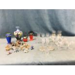 A suite of twelve vine engraved glasses - champagne & liqueur; other glass including salts,