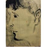 Arnold Daghani, ink on yellow paper, profile portrait of a young man, signed, dated January 2