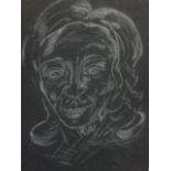 Zbigniew Drecki, chalk on black paper, portrait of a lady, signed, mounted and framed. (10.5in x