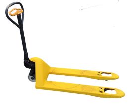 A working pallet truck, with hydraulic lift, and 20.25in forks. (20.5in x 59in x 49in)