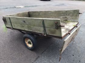 A small 5ft drop-side trailer with oak boards to rectangular box on angleiron frame, with