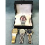 Two Rolex style gentlemans wrist watches; a Pulsar quartz watch on bracelet strap; and a boxed