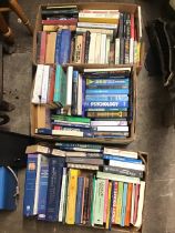 Three boxes of books - psychology, mental health and nursing textbooks, contemporary novels,