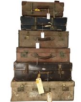Miscellaneous suitcases - leather, canvas, fibreboard, vellum, etc. (6)