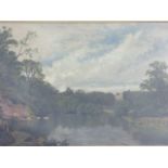 James Peel, 19th century, oil on canvas, summer landscape with a country house above a river,