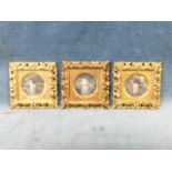 Three Italian miniature engravings of 18th century amourous couples, with hand colouring, in
