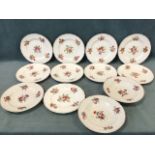 A nineteenth century floral handpainted set of ten dinner plates with polychrome sprigs on relief