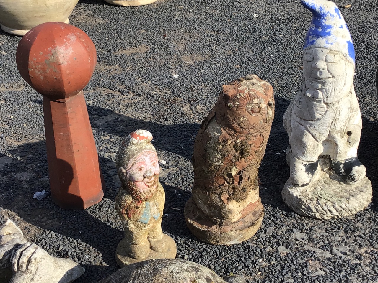 A collection of small composition stone and terracotta garden ornaments including garden gnomes, - Image 2 of 3