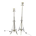 A pair of late Victorian brass arts and crafts WAS Benson style extending standard lamps, the triple