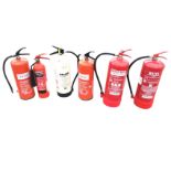 Six miscellaneous fire extinguishers, water, water mist, foam and carbon dioxide. (6)