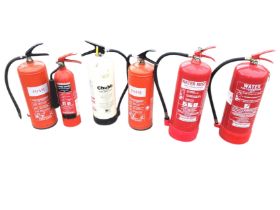 Six miscellaneous fire extinguishers, water, water mist, foam and carbon dioxide. (6)