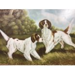 N Rockwell, oil on canvas a pair of spaniels in a grassy field by trees, in moulded gilt frame. (