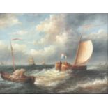 A 19th century Dutch style oil on canvas, shipping in a blustery wind, indistinctly signed,