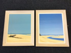 Brian Jay, oil and liquin on board, Cornish coastal scenes with beaches, a pair, titled Lead