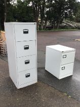 A grey metal four-drawer filing cabinet - 52in; and a Triumph two-drawer filing cabinet - 28in. (2)