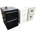 A metal two-drawer filing cabinet - 18.5in x 24.5in; another white painted - 15.75in x 15.75in x