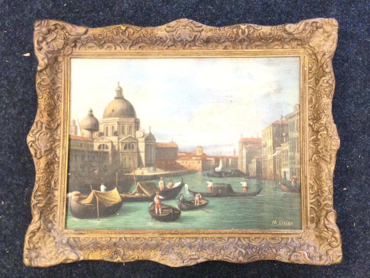 M Livino, after Guardi, C20th oil on canvas, the Grand Canal, Venice with Santa Maria della