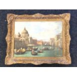 M Livino, after Guardi, C20th oil on canvas, the Grand Canal, Venice with Santa Maria della