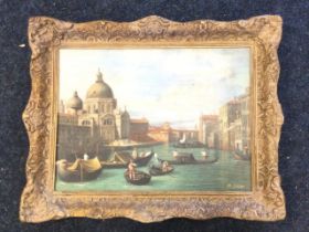 M Livino, after Guardi, C20th oil on canvas, the Grand Canal, Venice with Santa Maria della