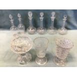 Miscellaneous Victorian and Edwardian cut and moulded glass, including a pair of engraved greek