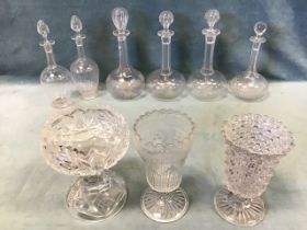 Miscellaneous Victorian and Edwardian cut and moulded glass, including a pair of engraved greek