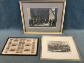 A framed print of tickets for the Canadian railroad Champlain & St Lawrence - 7.5d, 15d and 2s&6d,