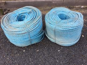 Two unused coils of blue nylon rope. (2)