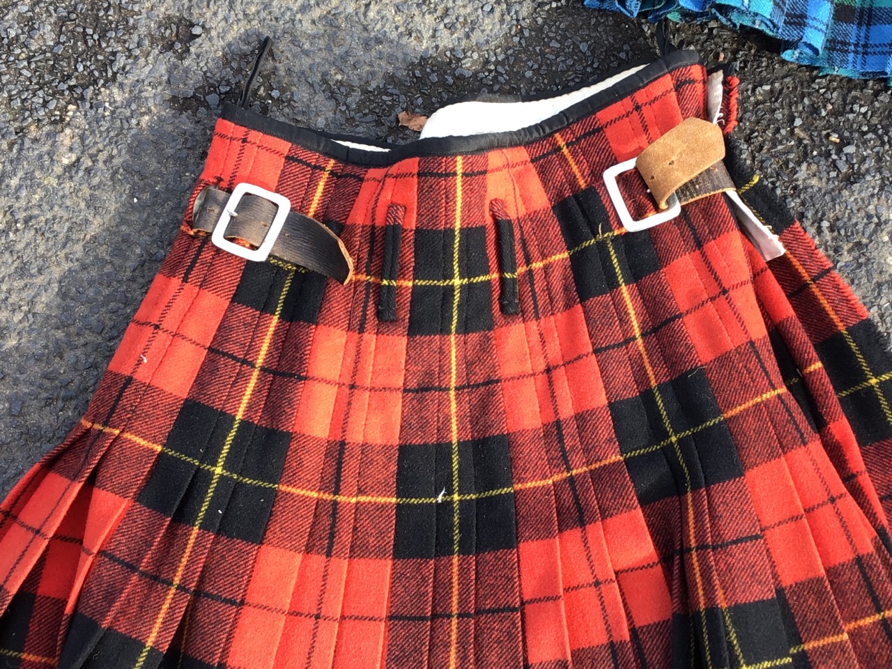 Three C20th Scottish wool tartan kilts, with leather straps. (3) - Image 2 of 3