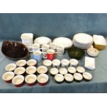 Miscellaneous ceramics including studio pottery, French & Worcester ramekin dishes, mugs, a set of
