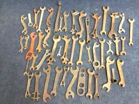 A collection of vintage spanners and wrenches - BSA, plumbing, Ford, Princess, Gaskills, Red Hood,
