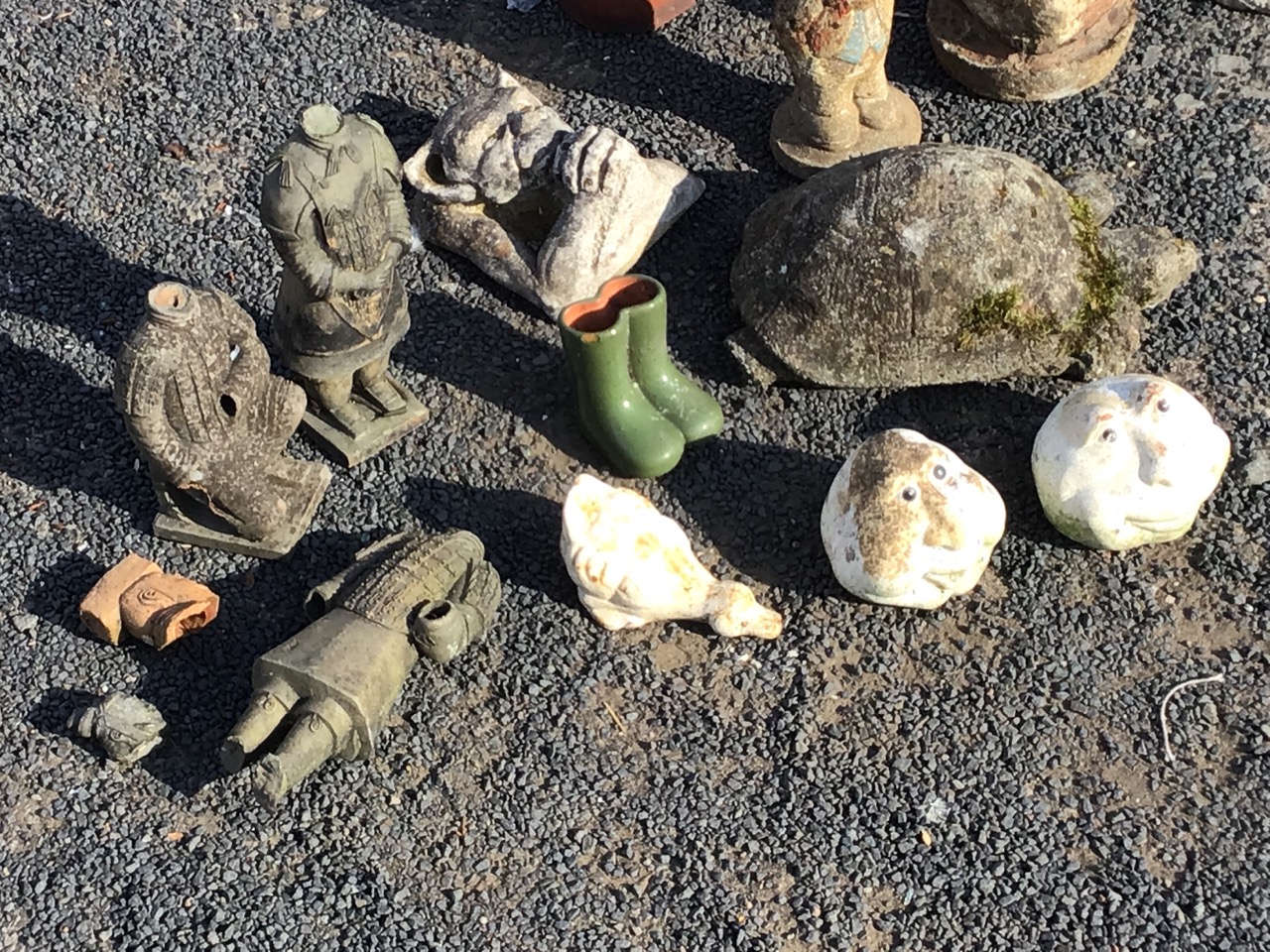 A collection of small composition stone and terracotta garden ornaments including garden gnomes, - Image 3 of 3