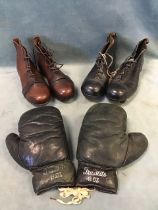 A pair of John Woodbridge & Sons size 7 vintage style football boots with leather soles and studs