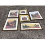 Fronckowiak, three lithographic prints depicting poppy fields and cypress trees, titled Tuscan