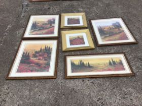 Fronckowiak, three lithographic prints depicting poppy fields and cypress trees, titled Tuscan