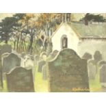 Katharine Mair, oil on board, country church and headstones in churchyard, signed & framed. (16.25in