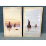 Thomas H Sayers, watercolours, a pair, sailing boats on calm seas, signed and dated 1923,