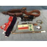 Miscellaneous collectors items - leather ammunition and cartridge belts, a German riding crop -