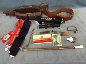 Miscellaneous collectors items - leather ammunition and cartridge belts, a German riding crop -