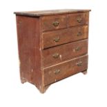 A Victorian stained deal chest of drawers, the rectangular top above an arrangement of two short and