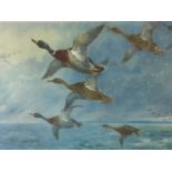 Archibold Thorburn, C20th coloured print, ducks flying over water, signed in print and dated 1927,