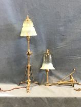 A Victorian arts and crafts WAS Benson style tablelamp, the mouth blown vaseline glass shade on