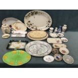 Miscellaneous ceramics including a caddy, ashets, oval dishes, vases, pin dishes and trays
