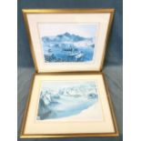 C Lanfear, coloured prints, a pair, eastern water-landscapes - Muscat and Muttrah Corniche, signed