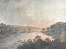 JW Edy, nineteenth century coloured print, river landscape titled View of the River Tyne with