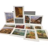 Mustafa Farroukh, a folio of eight Lebanese coloured landscape prints from the original 1940s