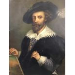 A C19th oil on canvas, continental portrait of an artist in 17th century dress, signed Arnaud